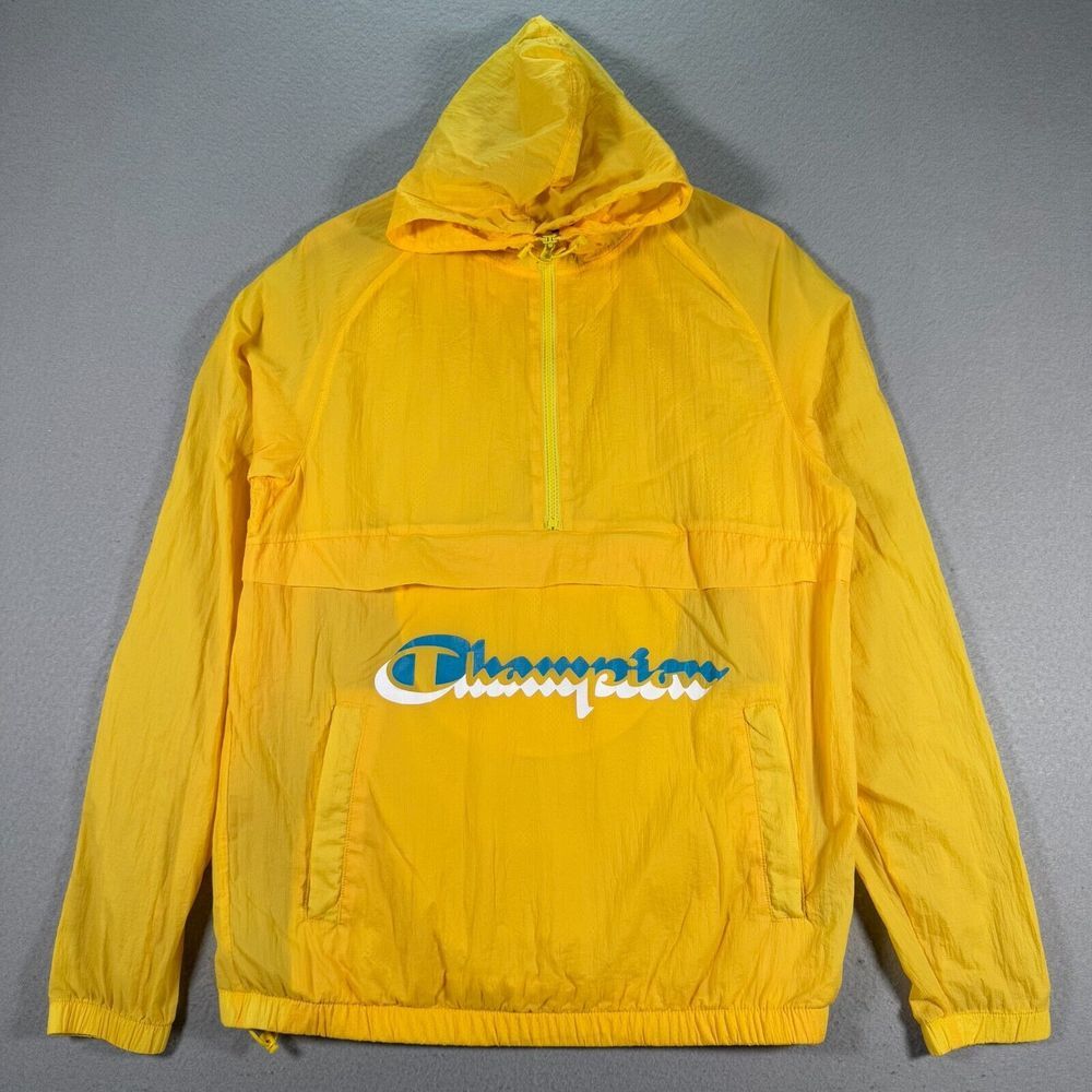 Champion Windbreaker Half Zip Jacket Womens Medium Yellow Lightweight Runner